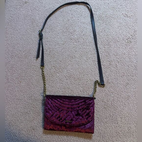 Nine West Velvet Crossbody Bag - Red Burgundy - Picture 3 of 5